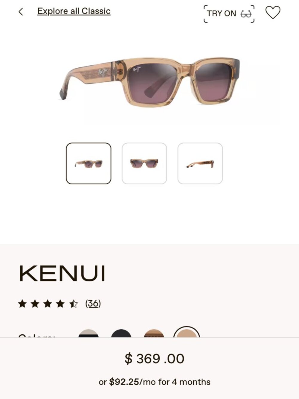 Maui Jim Kenui Sunglasses- shiny trans light tan frame and Maui rose lenses